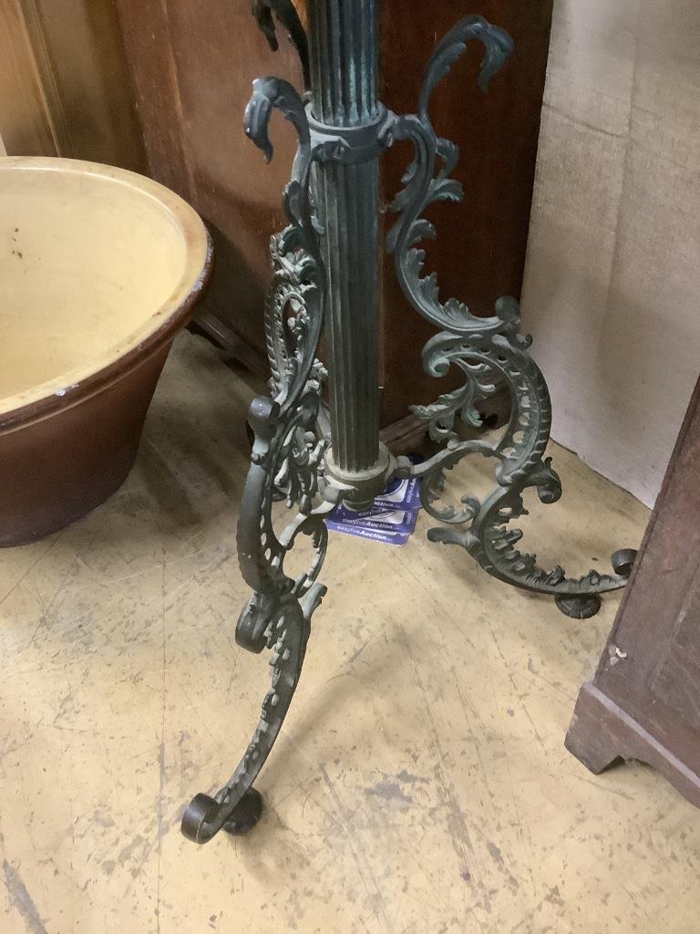 A late 19th century French marble top and brass table, 41cm diameter, height 76cm